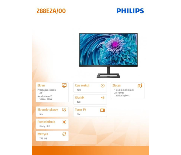 PHILIPS 28'' 288E2A/00 Czarny - 652180 - zdjęcie 4